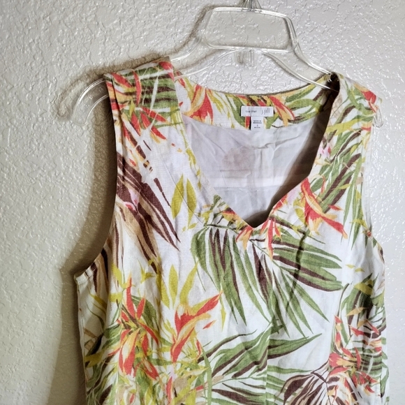 J. Jill Dress Shift Sundress Linen Tropical Palms Pockets Sz S Petite - Picture 3 of 10